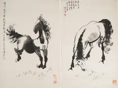 Galloping Horses.' by Xu Beihong, Ink painting on lined paper, offered Jan 2024