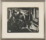 Gathering Around the Stove.' by Jacob Steinhardt, Woodcut print, offered Jan 2024