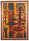 Sombrero De Argoiris by Guillermo Pacheco Lopez, Oil mixed with sand on canvas, offered Jan 2024