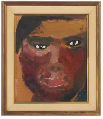 Portrait.' by Peter McClellan, Oil on cardboard. Circa 1975. Marked on verso, offered Jan 2024