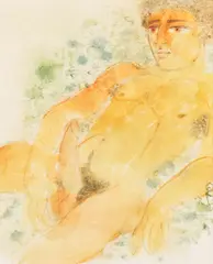 Reclining Nude Male with Erection.' by Nicholas Peter Stavroulakis, Watercolor, pen and ink on paper, offered Jan 2024