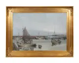 Fra Taarbaek Haven by Jens Sinding Christensen, oil on canvas, sold Apr 2024