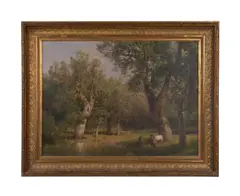 Cows in Trees by Hermann Herzog, oil on canvas, sold Apr 2024