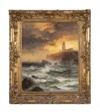 Cape Elizabeth Light by Edward Moran, circa 1880, oil on canvas, sold Apr 2024