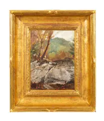 Rocky Landscape by Worthington Whittredge, oil on board, sold Apr 2024
