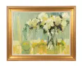 Hydrangeas and Pears by Barbara Flowers, 2008, oil on linen canvas, sold Apr 2024