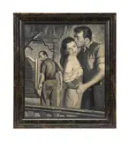 Untitled (Figural Pulp Scene) by Rudy Nappi, circa 1950, oil on board, sold Apr 2024