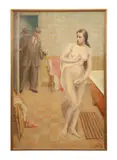 Untitled (Figural Pulp Scene) by Edouard Voets, circa 1930, oil on canvas, sold Apr 2024