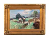 Sheep Washing by Harry Fidler, oil on canvas, sold Apr 2024