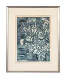 Bouquet by the Sea and Stars by Karl Schrag, aquatint and etching in blue on wove paper, sold Apr 2024