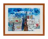 Untitled - Cityscape by Carlos Nadal, mixed media on paper, sold May 2024