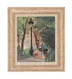 Untitled - Park Scene by Suzanne Drouet-Cordier, oil on board, sold May 2024