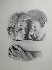 Untitled by David Malcom, lithograph on paper of a couple, offered Jan 2019