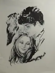 Untitled by David Malcom, lithograph completed in watercolor of a couple, offered Jan 2019
