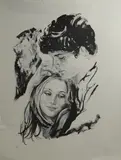 Untitled by David Malcom, lithograph completed in watercolor of a couple, offered Jan 2019