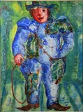 painting by Jean Marie Gouttin, mixed media with collage on paper, sold Jan 2019