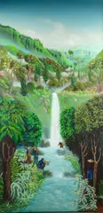 landscape painting with waterfall by Charles Dufranc, oil on canvas, sold Jan 2019