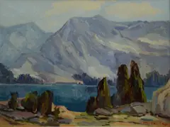 Western landscape painting by Mabel Cage, oil on board, sold Jan 2019