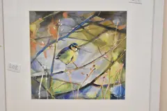 Bluetit I by Fiona Clucas, Mixed media on paper 'Bluetit I', a woodland bird study, signed and dated, sold Jun 2026