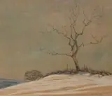 Untitled by D.E Willink, Watercolour, a lone hillside tree in winter, signed and dated, sold May 2026