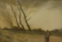 Untitled by William Tatton Winter, Watercolour, a woman in a red bonnet walking a country lane, signed and dated, sold Mar 2026