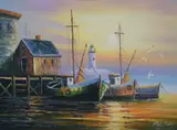 Amber Reflections' and 'Harbour Sunshine by Max Savy, oil, sold Mar 2026