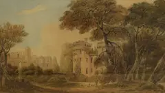 Untitled by John Varley, Watercolour, a shepherd and his flock near castle ruins, signed and dated, sold Mar 2026