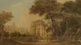 Untitled by John Varley, Watercolour, a shepherd and his flock near castle ruins, signed and dated, sold Mar 2026