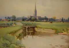 Untitled by William Alistar Macdonald, 1901, Watercolour, a pastoral landscape with canal and church, signed and dated, sold Mar 2026