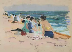 Figures on a beach by Paul Maze, Pastel on buff paper, sold Mar 2026