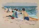 Figures on a beach by Paul Maze, Pastel on buff paper, sold Mar 2026