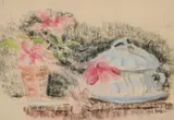 Still life of a cyclamen and tureen by Paul Maze, Pastel on buff paper, sold Mar 2026
