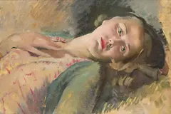 Woman resting by Bernard Fleetwood-Walker, Oil on canvas laid on panel, sold Mar 2026