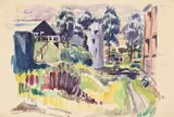 A village scene by Julian Trevelyan, Watercolour, gouache and pencil, sold Mar 2026