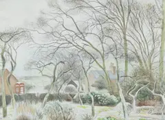 Landscape with trees and a hamlet beyond by Douglas Bliss, Pencil and watercolour, sold Mar 2026
