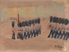Guards on parade by Paul Maze, Watercolour and pencil, sold Mar 2026
