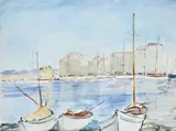Boats in a harbour, possibly st tropez, france by Paul Maze, Watercolour, sold Mar 2026