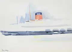 Study of a liner by Paul Maze, Watercolour over touches of pencil, sold Mar 2026