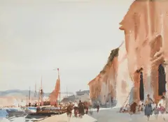 Figures in a harbour by Edward Seago, Watercolour, sold Mar 2026