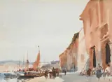 Figures in a harbour by Edward Seago, Watercolour, sold Mar 2026