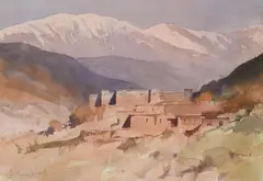Morrocan view with mountains beyond by Edward Seago, Watercolour and pencil, sold Mar 2026