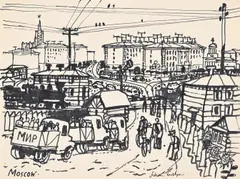 A street scene, moscow by Julian Trevelyan, drawing, sold Mar 2026