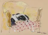 Spaniel on an armchair by Paul Maze, Pastel on buff paper, sold Mar 2026