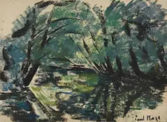 A wooded pond by Paul Maze, Pastel on buff paper, sold Mar 2026