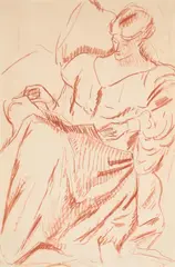 Seated figure, reading by Roger Fry, drawing, sold Mar 2026