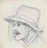 Portrait of a man in profile wearing a hat by L. S. Lowry, Pencil, sold Mar 2026