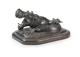 Hippo wallowing with bird by Terry Owen Mathews, 1981, Bronze, sold Mar 2026