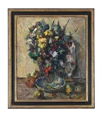 Still life of flowers by Elliot Seabrooke, Oil on board, sold Mar 2026