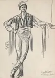 Diaghilev ballet by Laura Knight, Charcoal, sold Mar 2026