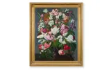 Still life of flowers in a vase by John E. Nicholls, oil on canvas, sold Mar 2026